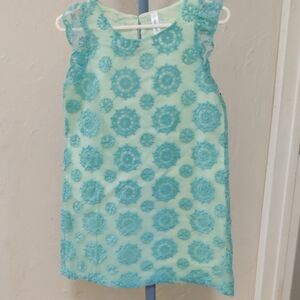 NEW Cherokee Aqua Embroidered Organza Girls Shift Dress Size L (10/12)